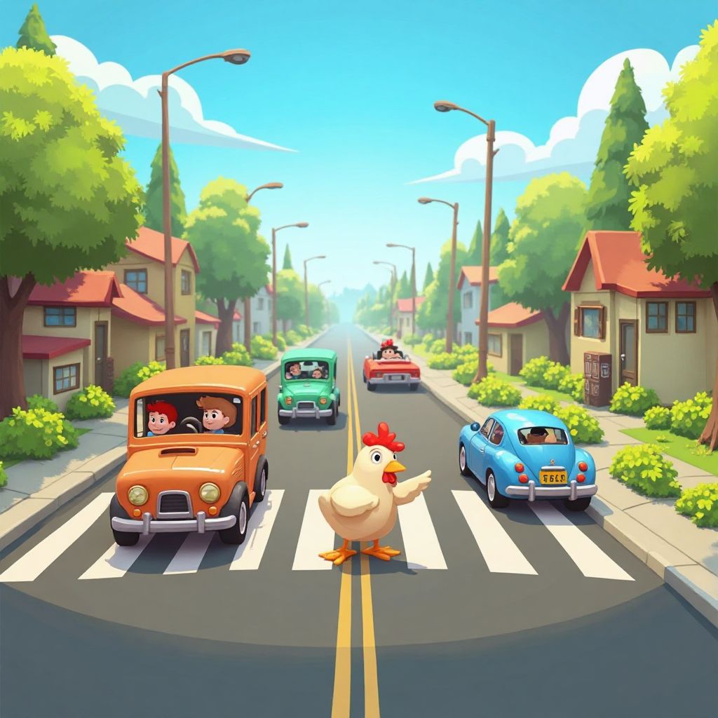 Game screenshot showing character crossing road